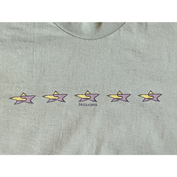Y2K Sessions Shirt Mens XL Green 5 Stars Logo Skater Brand USA Streetwear Beachy - Picture 2 of 7
